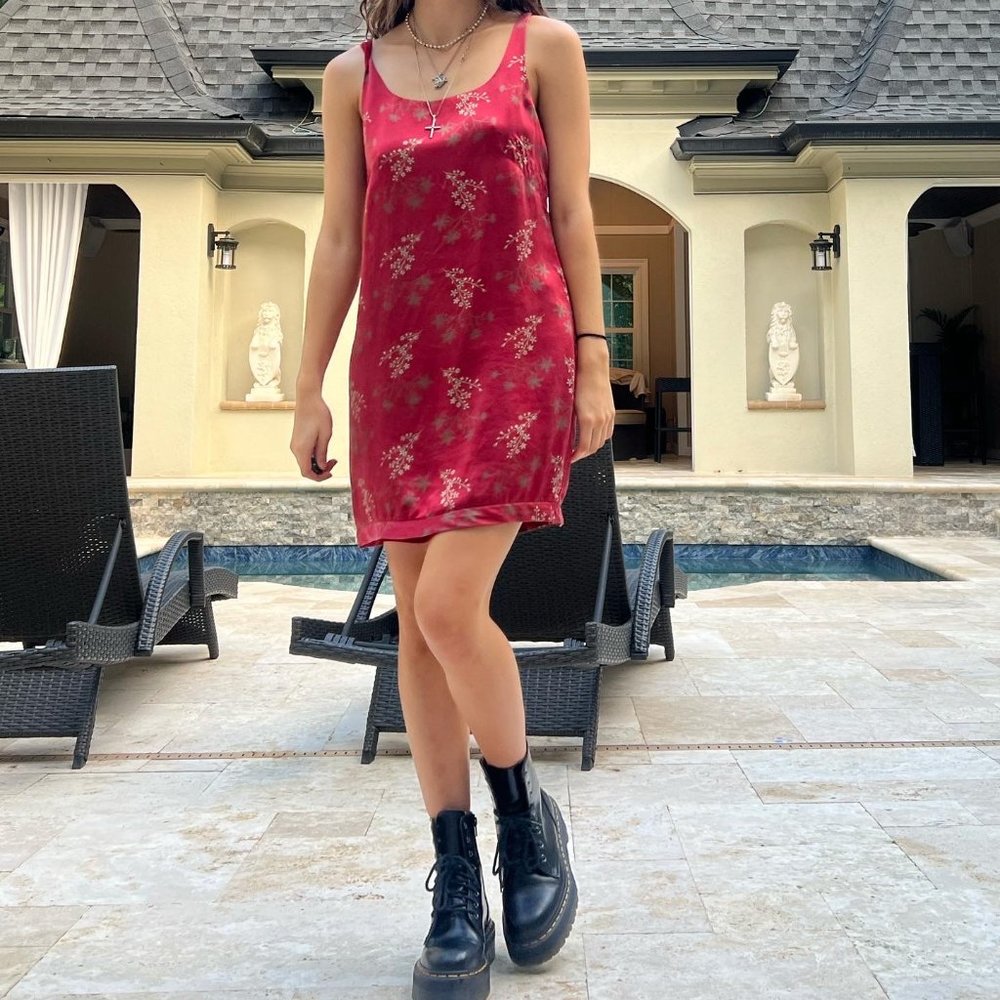 Red Floral Banana Republic Silk Dress